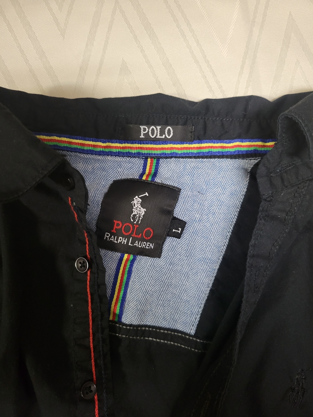 Polo by Ralph Lauren Black Men's Casual Button-Down Shirt with Rainbow Trim